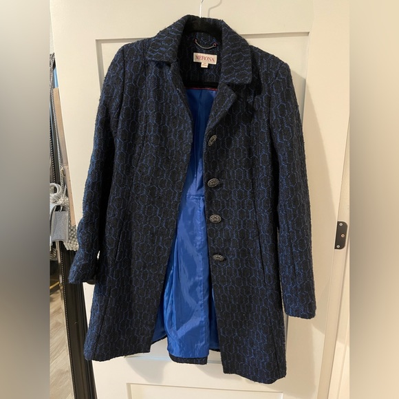 Black and Royal Blue Ruffle Pea Coat - Picture 1 of 7